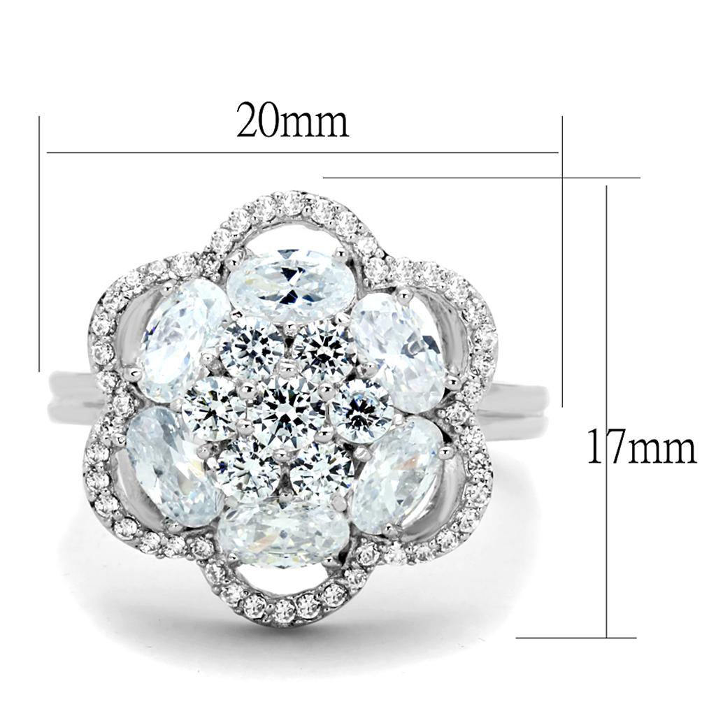 MATS180 - Rhodium 925 Sterling Silver Ring with AAA Grade CZ  in Clear