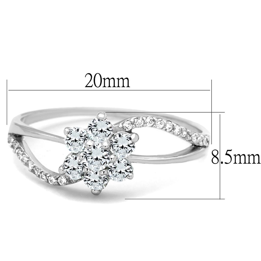 MATS182 - Rhodium 925 Sterling Silver Ring with AAA Grade CZ  in Clear
