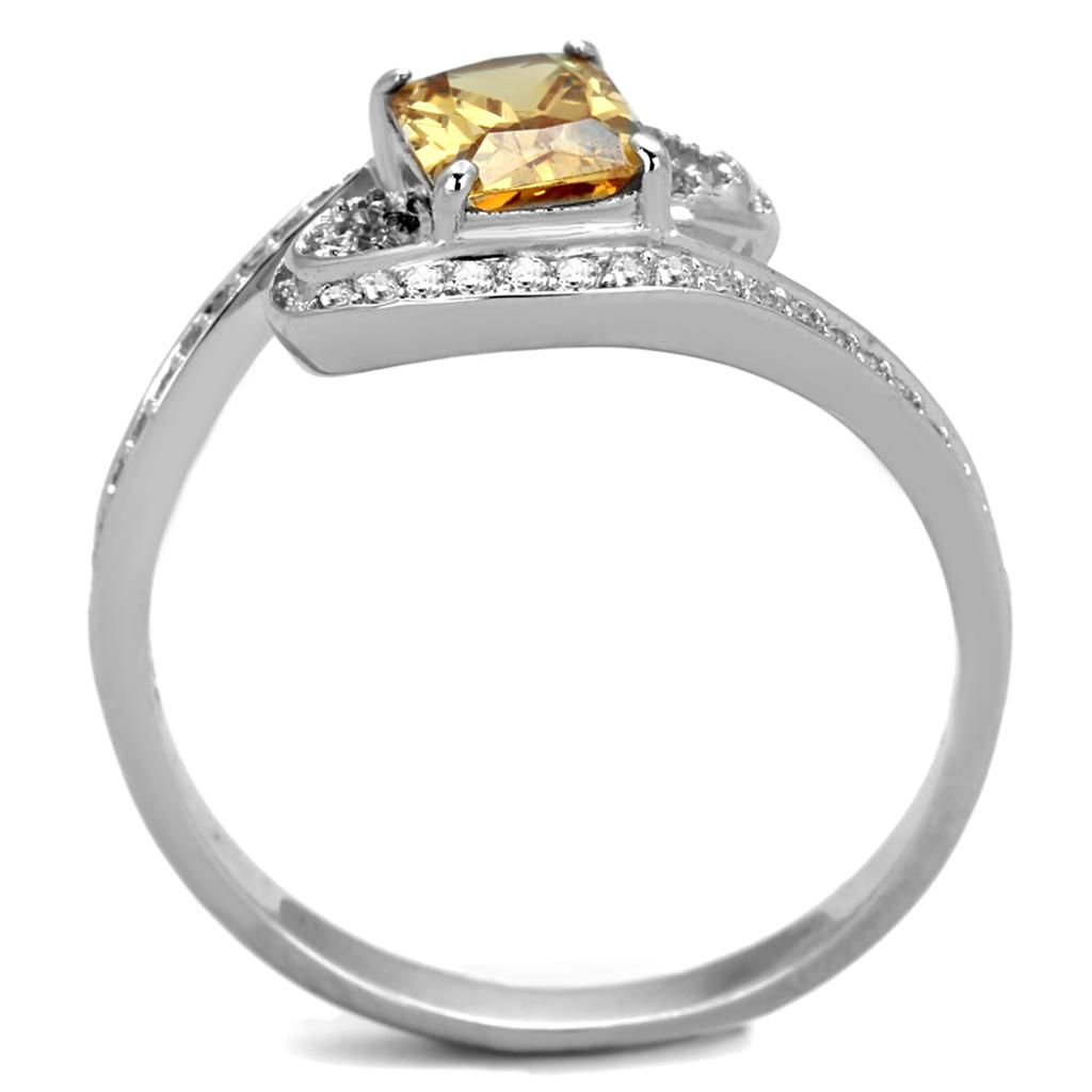 MATS183 - Rhodium 925 Sterling Silver Ring with AAA Grade CZ  in Champagne