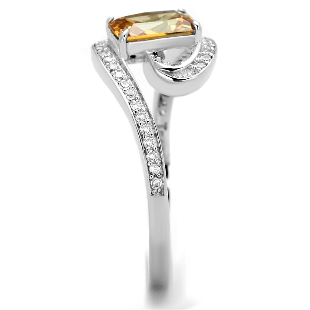 MATS183 - Rhodium 925 Sterling Silver Ring with AAA Grade CZ  in Champagne