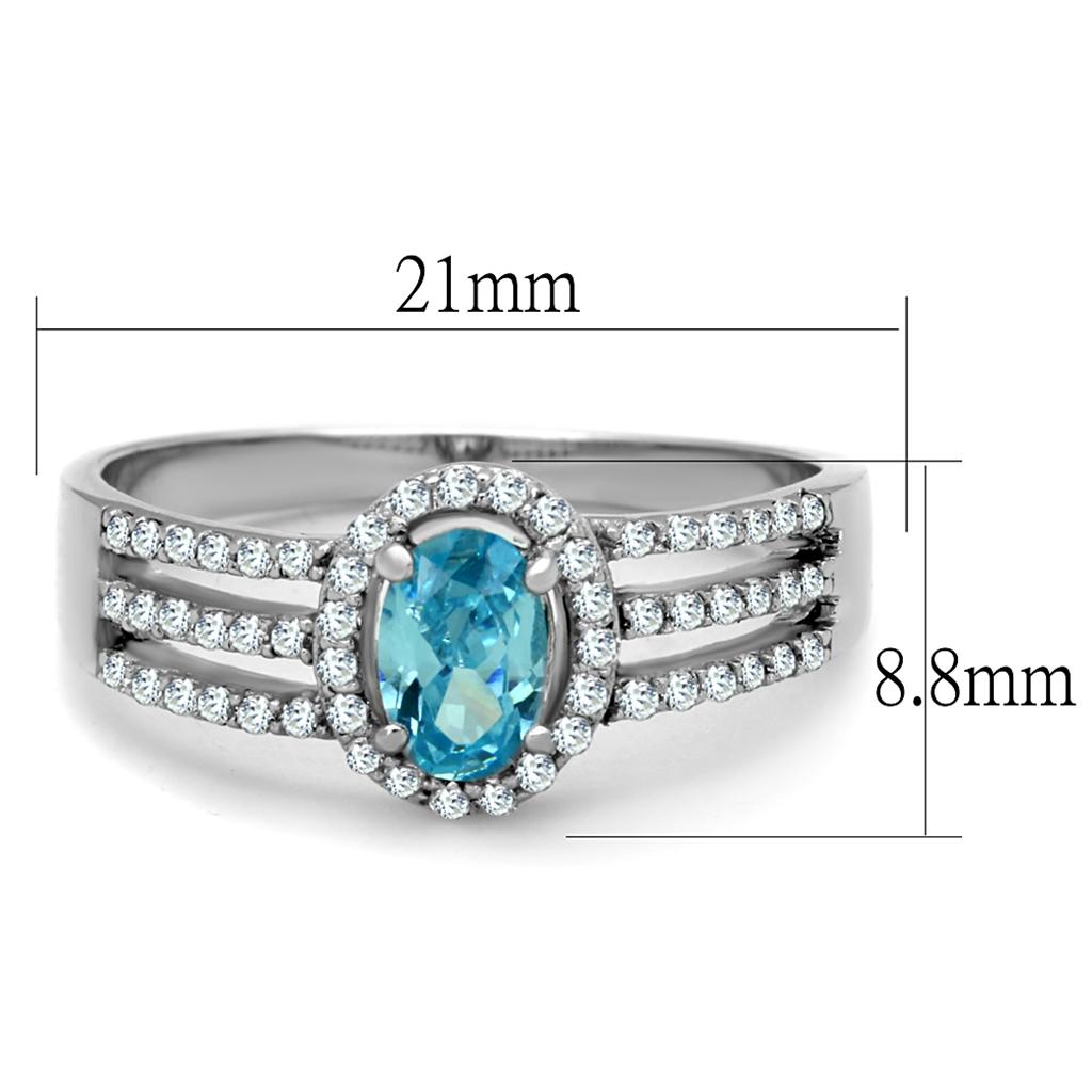 MATS184 - Rhodium 925 Sterling Silver Ring with AAA Grade CZ  in Sea Blue