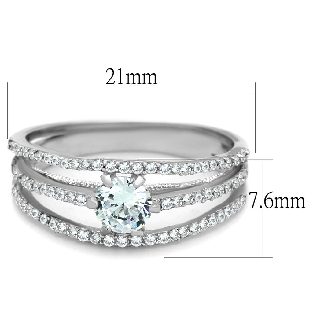 MATS185 - Rhodium 925 Sterling Silver Ring with AAA Grade CZ  in Clear