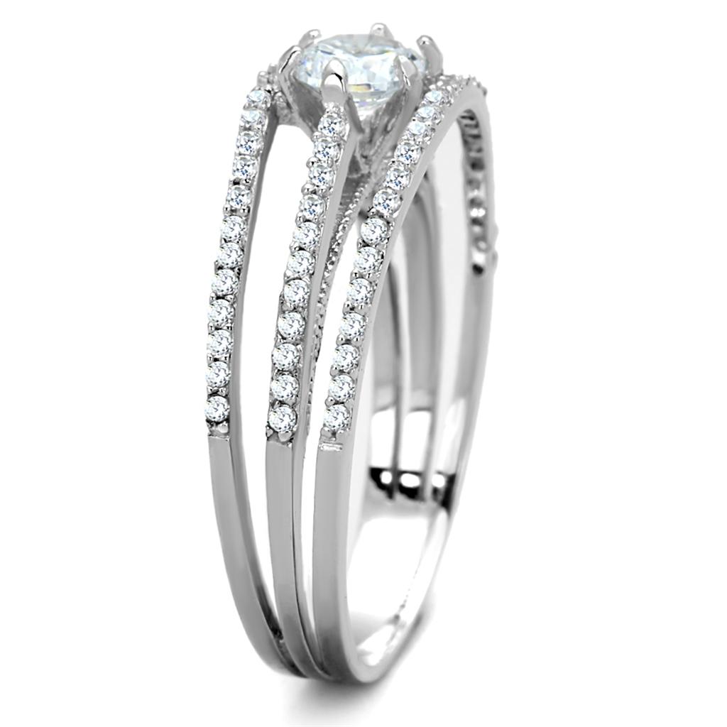 MATS185 - Rhodium 925 Sterling Silver Ring with AAA Grade CZ  in Clear