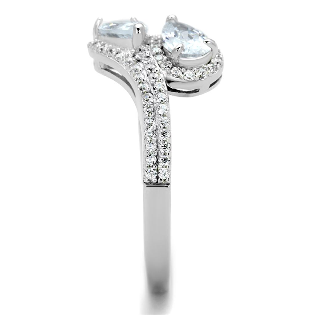 MATS186 - Rhodium 925 Sterling Silver Ring with AAA Grade CZ  in Clear