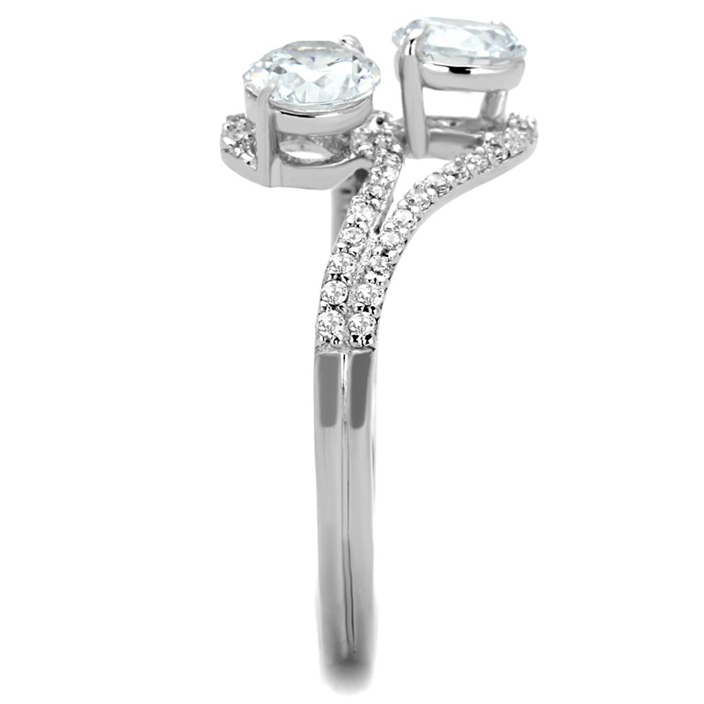MATS187 - Rhodium 925 Sterling Silver Ring with AAA Grade CZ  in Clear