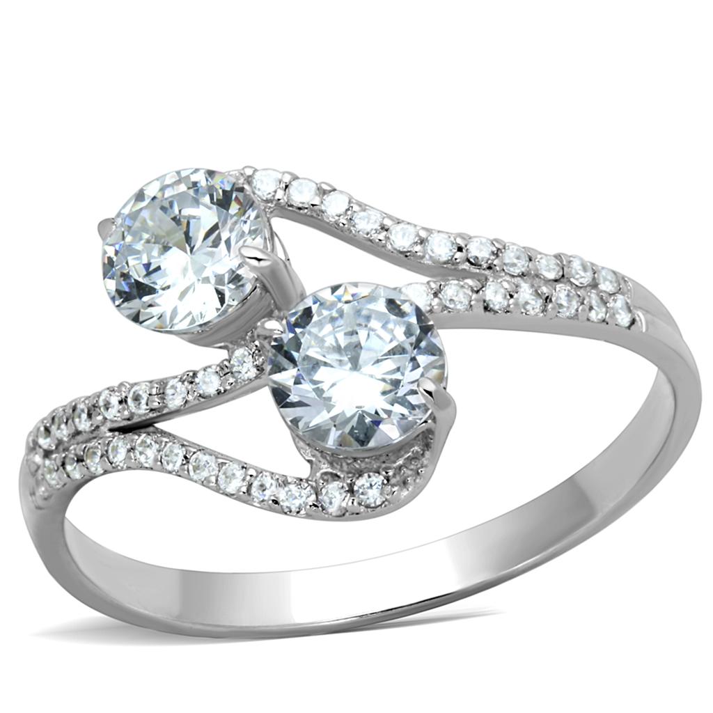 MATS187 - Rhodium 925 Sterling Silver Ring with AAA Grade CZ  in Clear