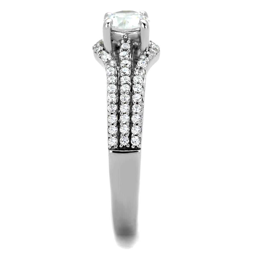 MATS188 - Rhodium 925 Sterling Silver Ring with AAA Grade CZ  in Clear