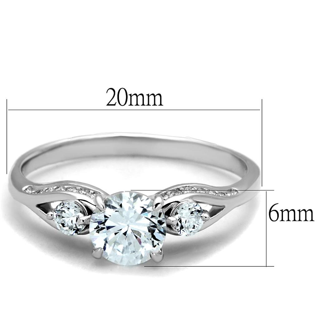 MATS189 - Rhodium 925 Sterling Silver Ring with AAA Grade CZ  in Clear