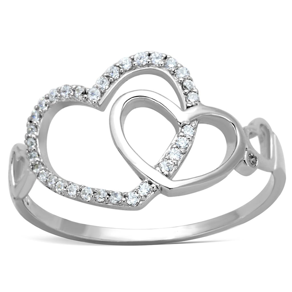 MATS193 - Rhodium 925 Sterling Silver Ring with AAA Grade CZ  in Clear