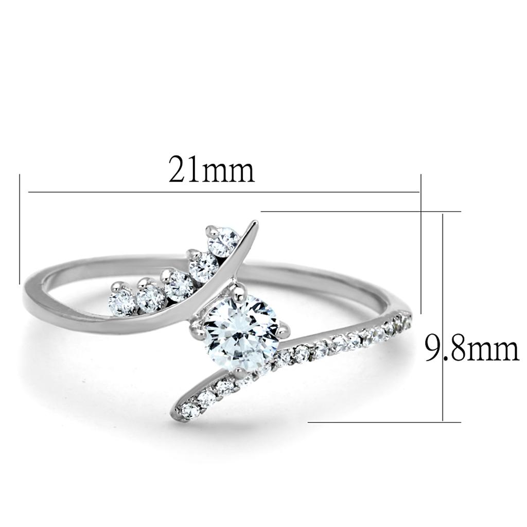 MATS199 - Rhodium 925 Sterling Silver Ring with AAA Grade CZ  in Clear