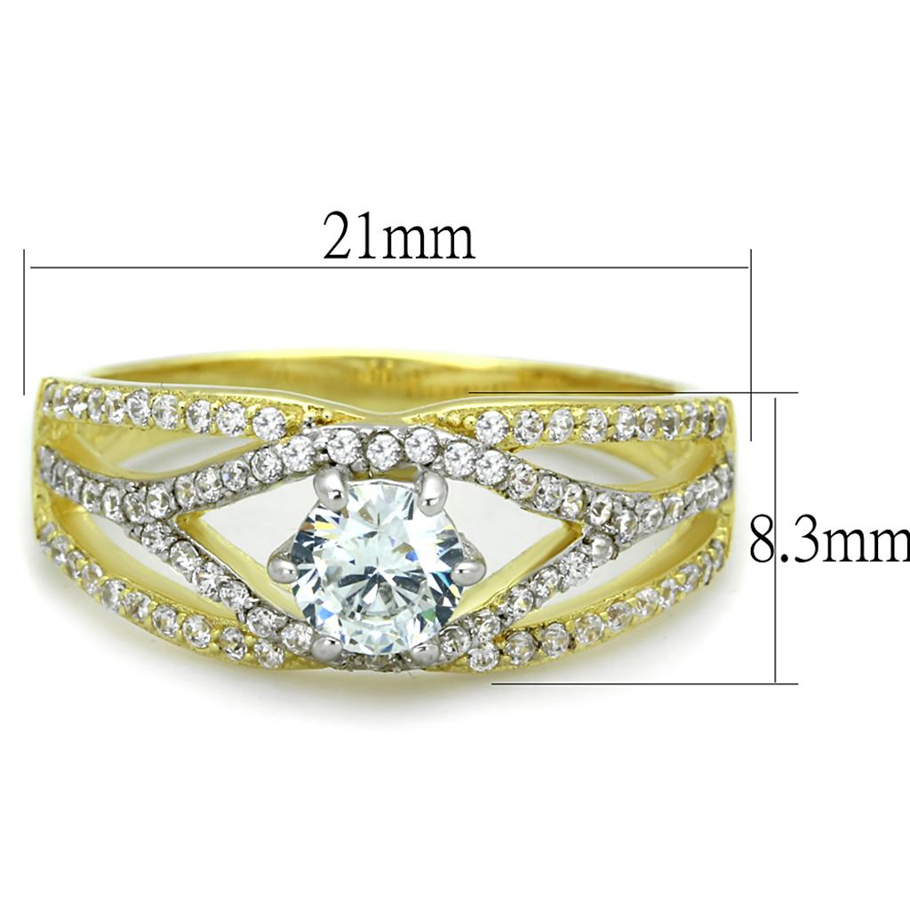 MATS200 - Gold+Rhodium 925 Sterling Silver Ring with AAA Grade CZ  in Clear