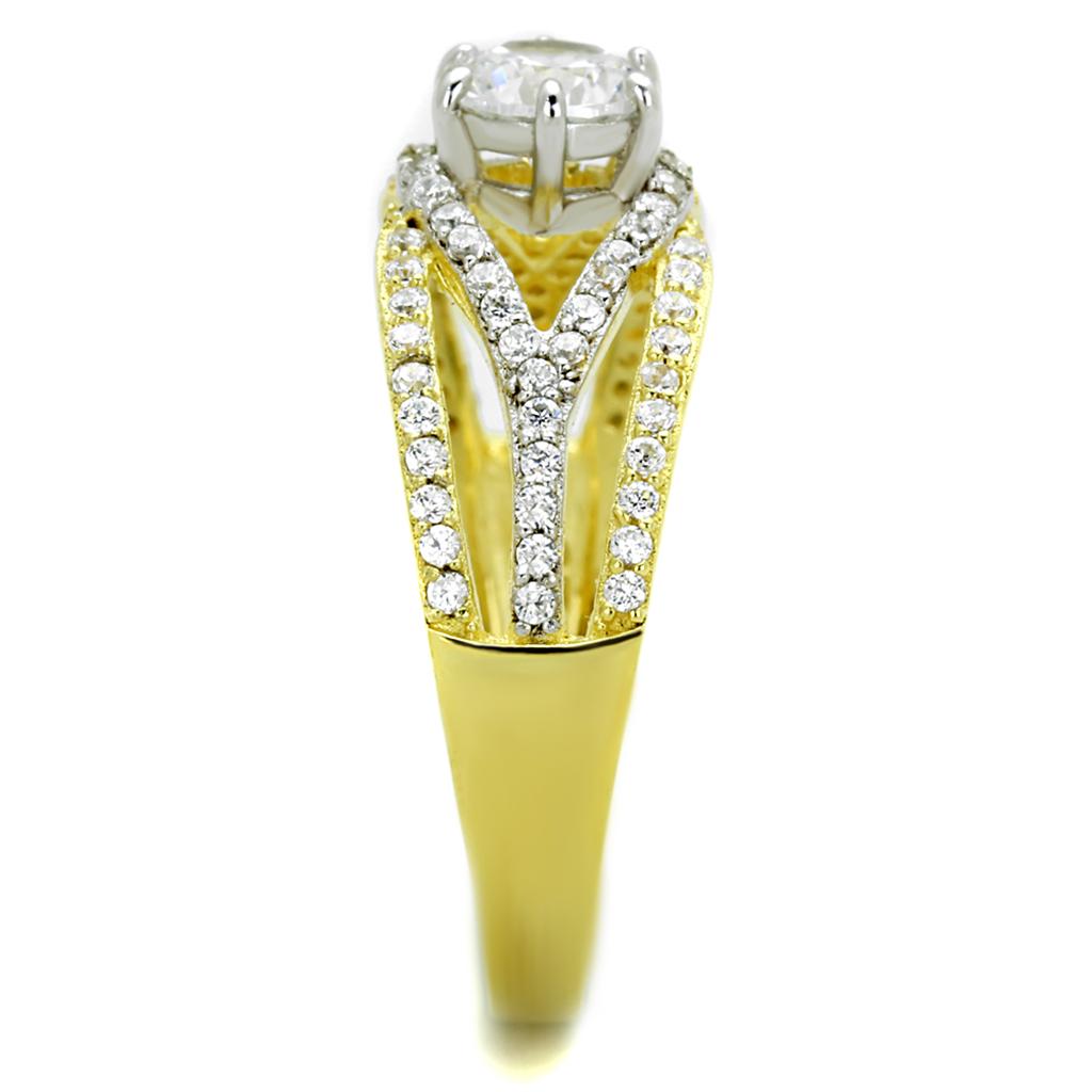 MATS200 - Gold+Rhodium 925 Sterling Silver Ring with AAA Grade CZ  in Clear