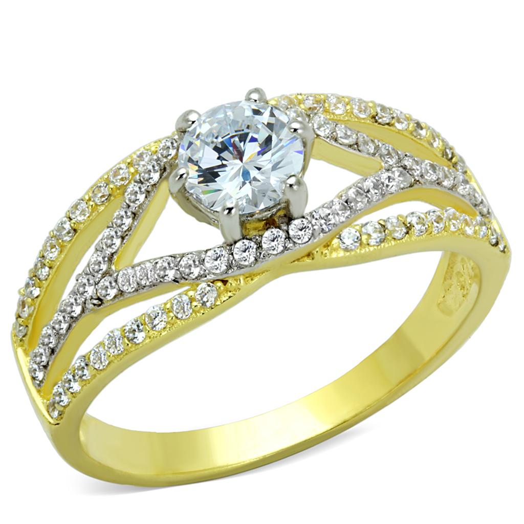 MATS200 - Gold+Rhodium 925 Sterling Silver Ring with AAA Grade CZ  in Clear