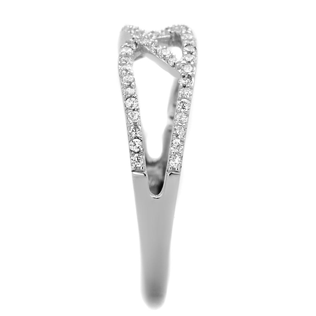MATS201 - Rhodium 925 Sterling Silver Ring with AAA Grade CZ  in Clear