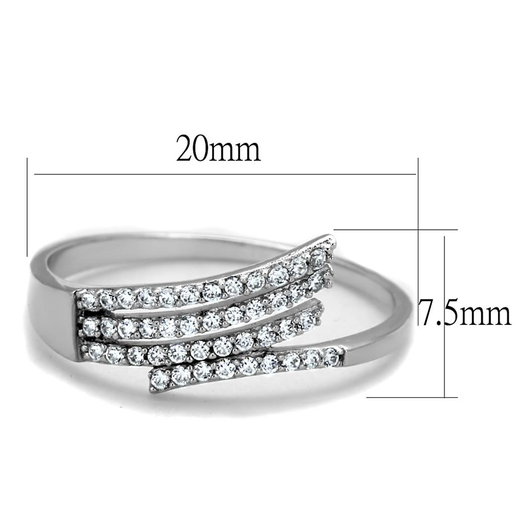 MATS203 - Rhodium 925 Sterling Silver Ring with AAA Grade CZ  in Clear