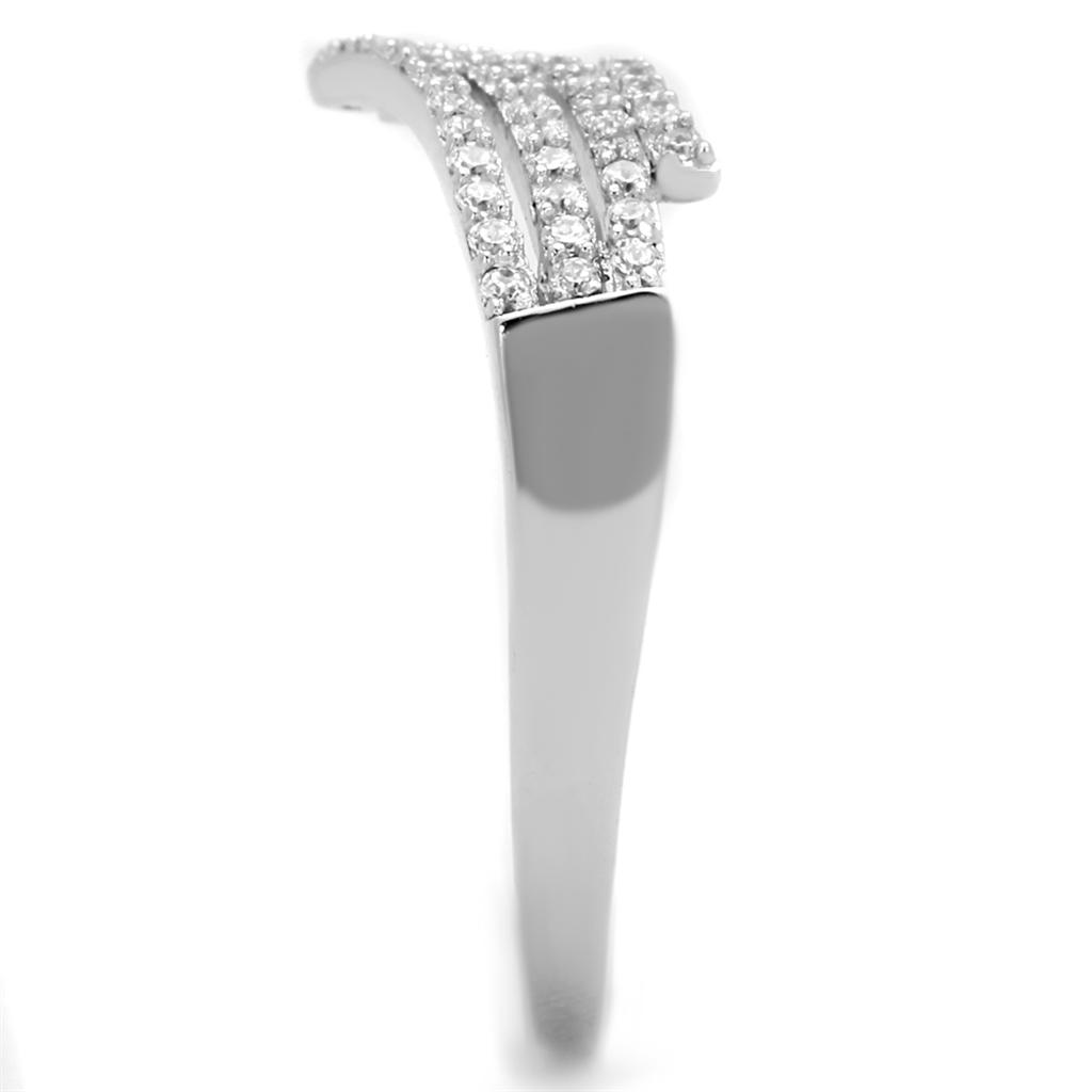 MATS203 - Rhodium 925 Sterling Silver Ring with AAA Grade CZ  in Clear