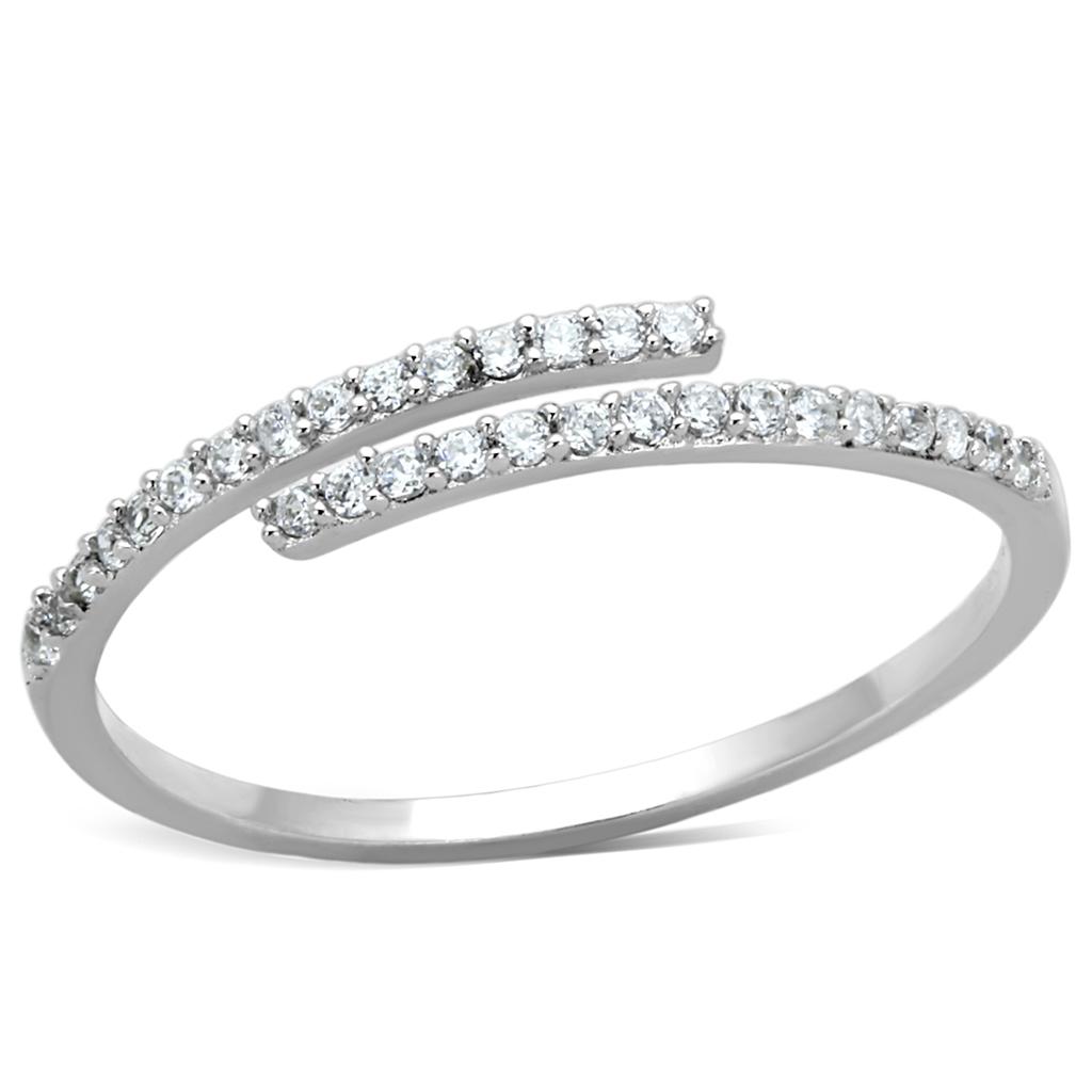 MATS204 - Rhodium 925 Sterling Silver Ring with AAA Grade CZ  in Clear