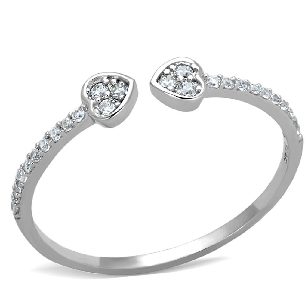 MATS205 - Rhodium 925 Sterling Silver Ring with AAA Grade CZ  in Clear