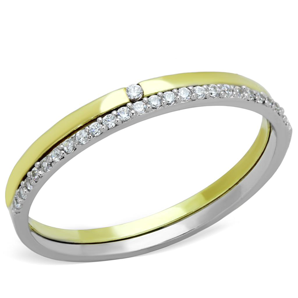 MATS207 - Gold+Rhodium 925 Sterling Silver Ring with AAA Grade CZ  in Clear