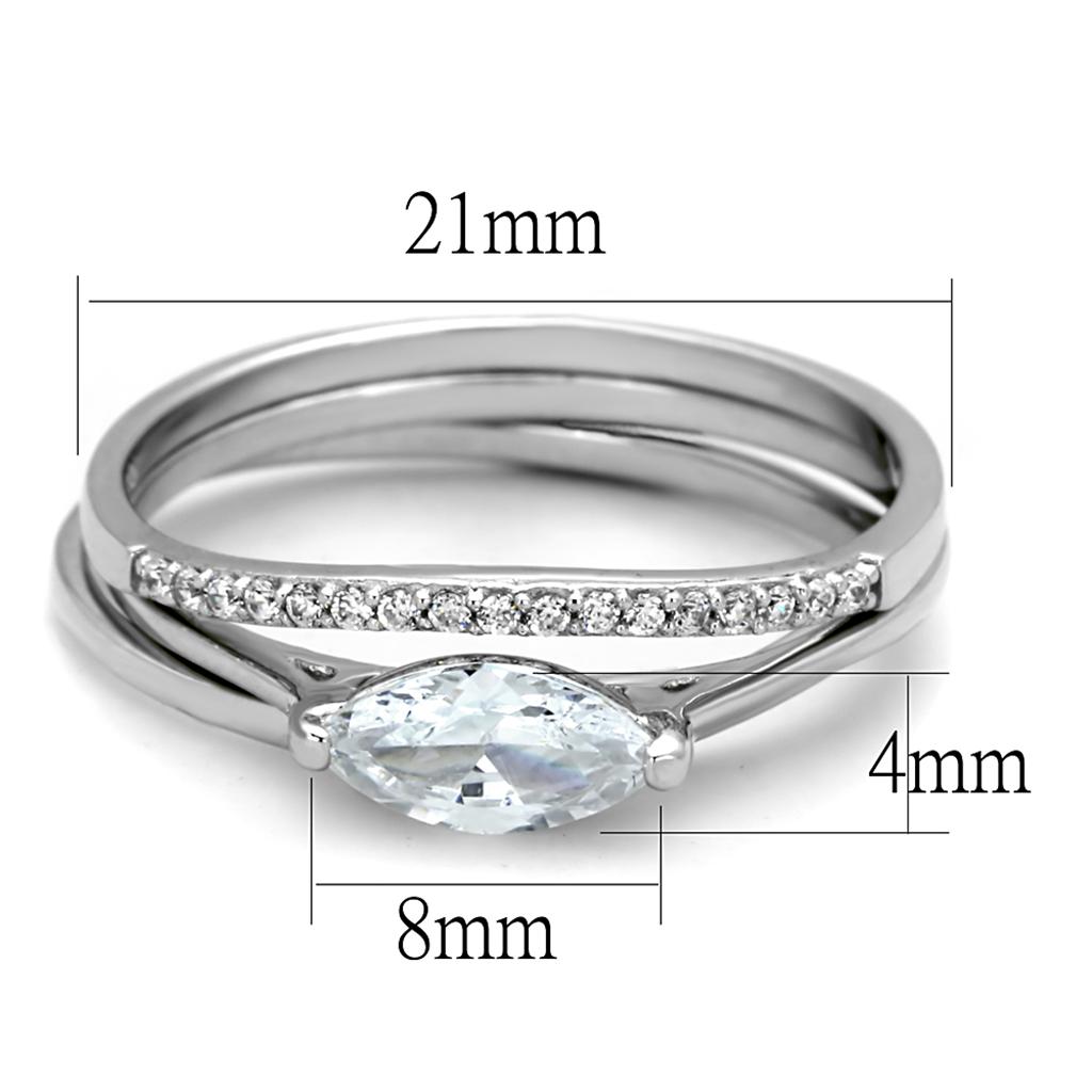MATS208 - Rhodium 925 Sterling Silver Ring with AAA Grade CZ  in Clear
