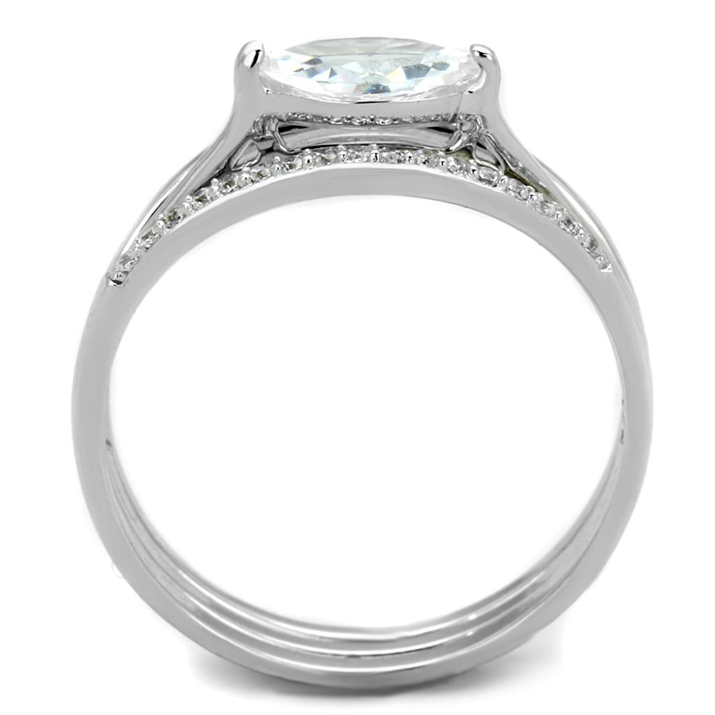 MATS208 - Rhodium 925 Sterling Silver Ring with AAA Grade CZ  in Clear