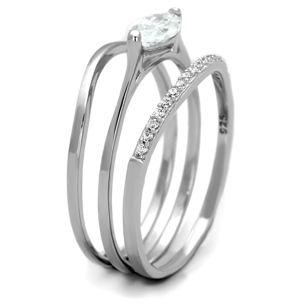 MATS208 - Rhodium 925 Sterling Silver Ring with AAA Grade CZ  in Clear