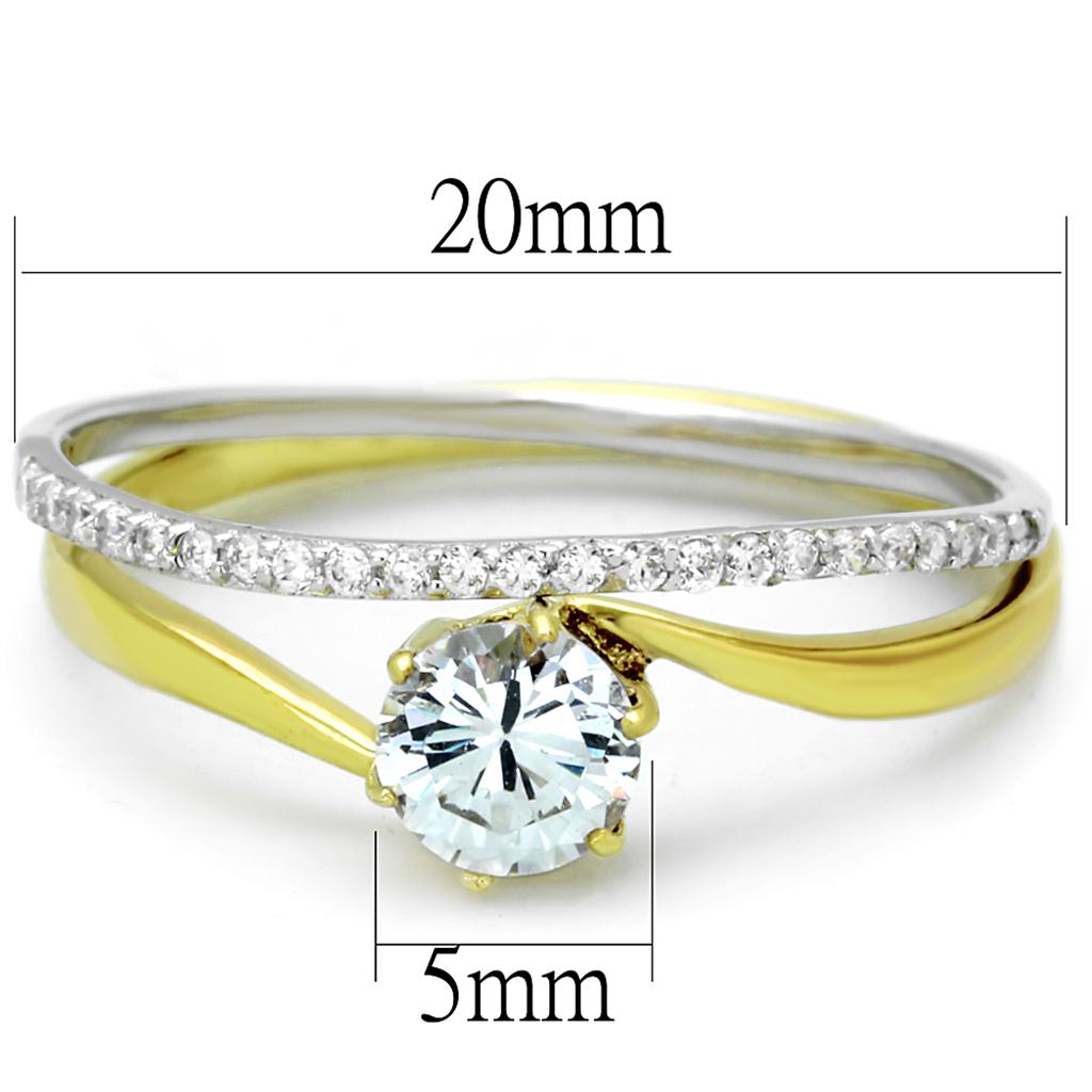 MATS209 - Gold+Rhodium 925 Sterling Silver Ring with AAA Grade CZ  in Clear
