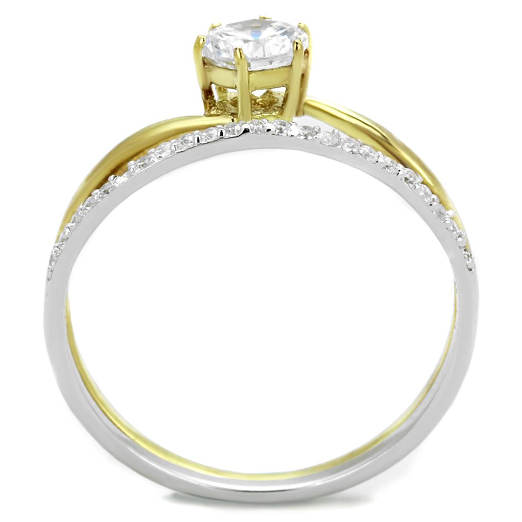 MATS209 - Gold+Rhodium 925 Sterling Silver Ring with AAA Grade CZ  in Clear