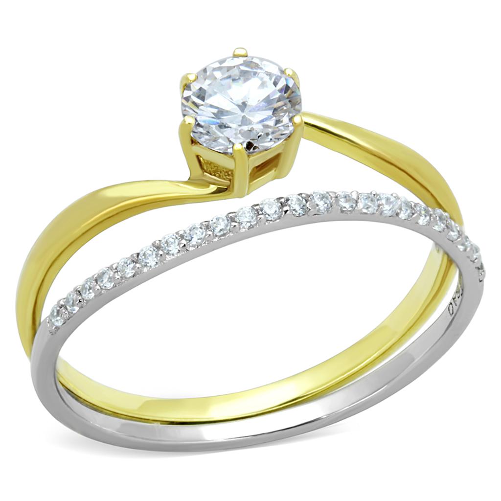MATS209 - Gold+Rhodium 925 Sterling Silver Ring with AAA Grade CZ  in Clear