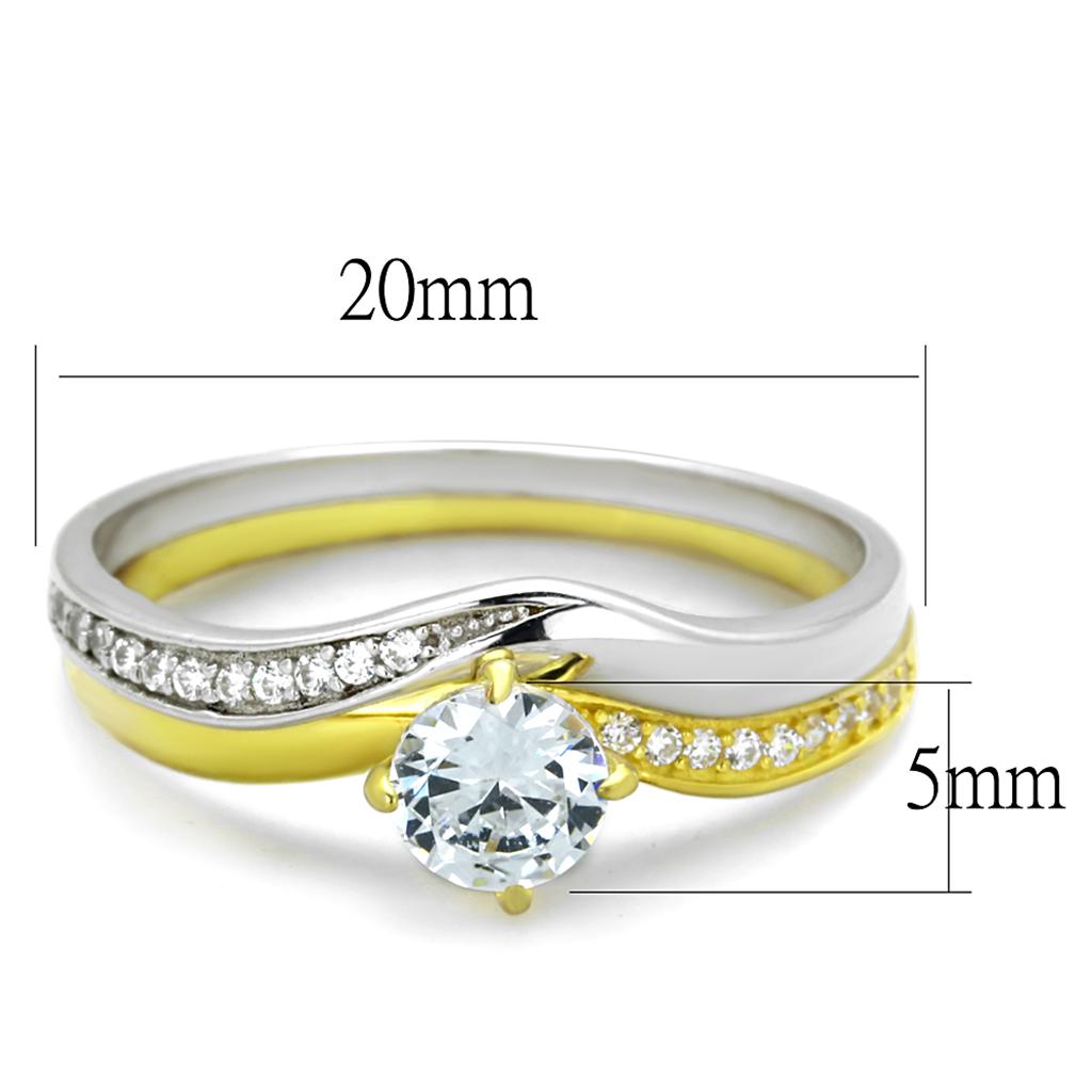 MATS210 - Gold+Rhodium 925 Sterling Silver Ring with AAA Grade CZ  in Clear