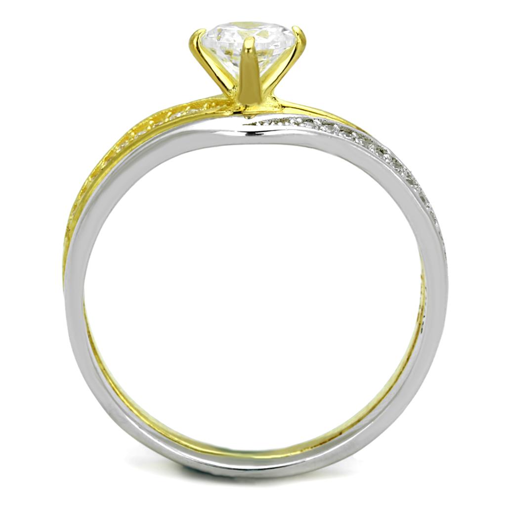 MATS210 - Gold+Rhodium 925 Sterling Silver Ring with AAA Grade CZ  in Clear