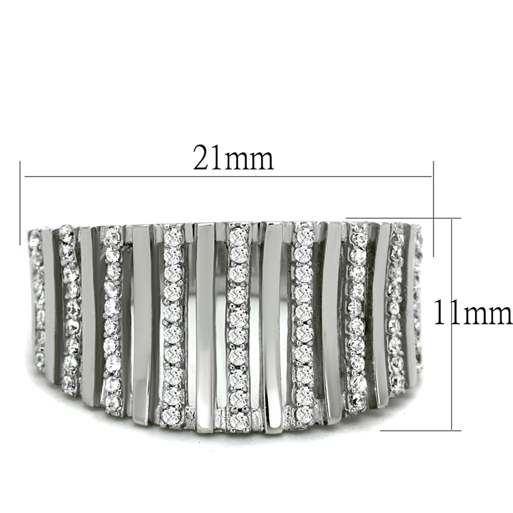 MATS211 - Rhodium 925 Sterling Silver Ring with AAA Grade CZ  in Clear