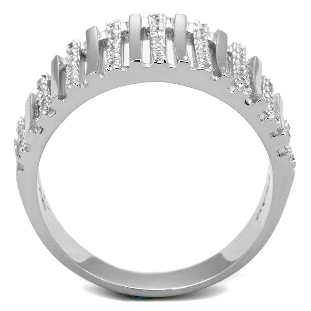 MATS211 - Rhodium 925 Sterling Silver Ring with AAA Grade CZ  in Clear