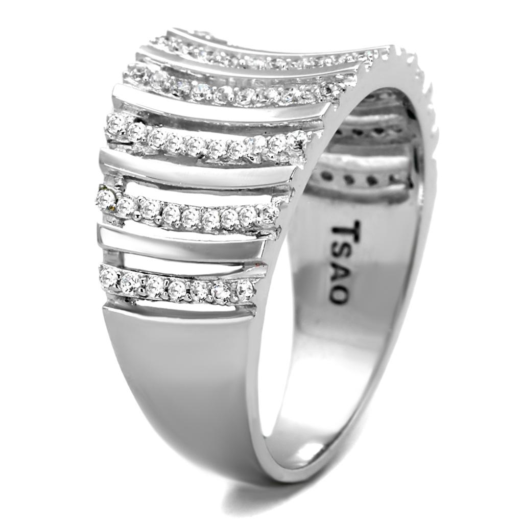 MATS211 - Rhodium 925 Sterling Silver Ring with AAA Grade CZ  in Clear