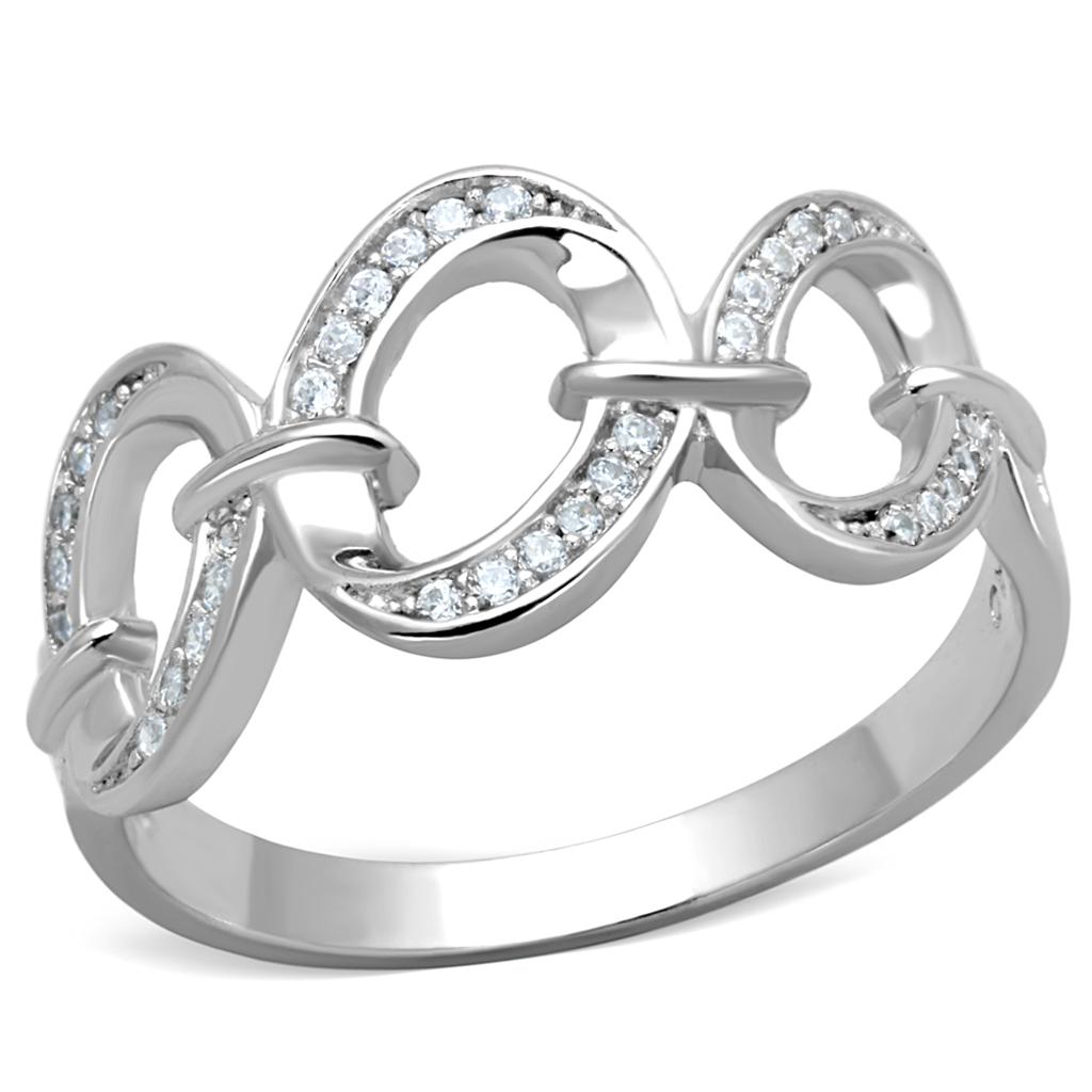 MATS212 - Rhodium 925 Sterling Silver Ring with AAA Grade CZ  in Clear