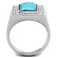 MATS228 - Rhodium 925 Sterling Silver Ring with Synthetic Turquoise in Sea Blue