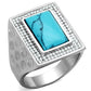 MATS228 - Rhodium 925 Sterling Silver Ring with Synthetic Turquoise in Sea Blue
