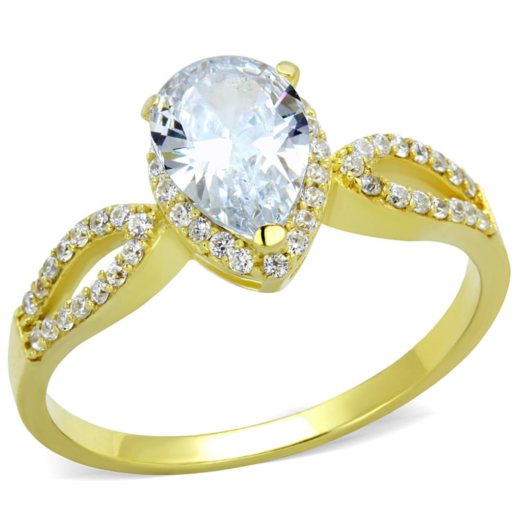 MATS248 - Gold 925 Sterling Silver Ring with AAA Grade CZ  in Clear