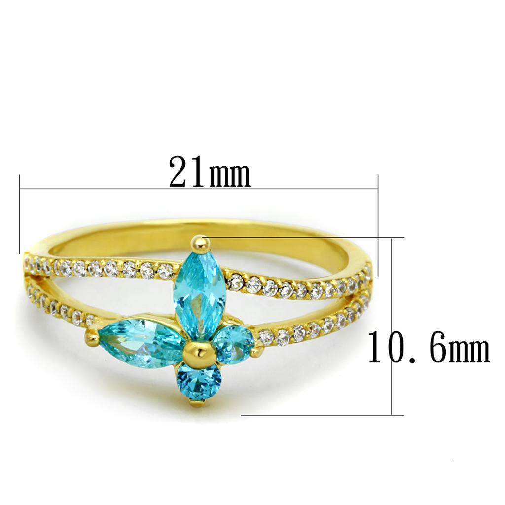 MATS249 - Gold 925 Sterling Silver Ring with AAA Grade CZ  in Sea Blue