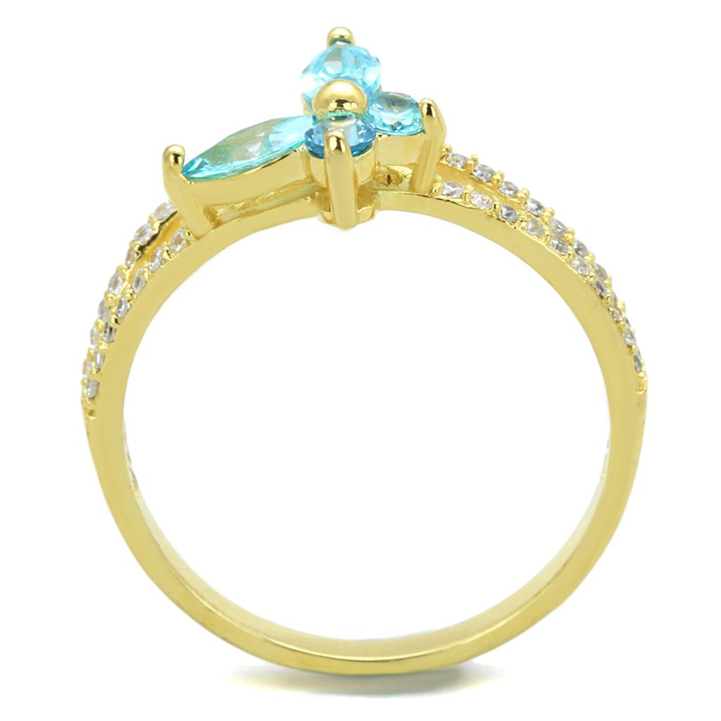 MATS249 - Gold 925 Sterling Silver Ring with AAA Grade CZ  in Sea Blue