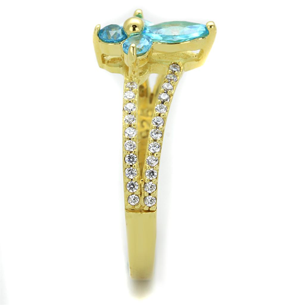 MATS249 - Gold 925 Sterling Silver Ring with AAA Grade CZ  in Sea Blue