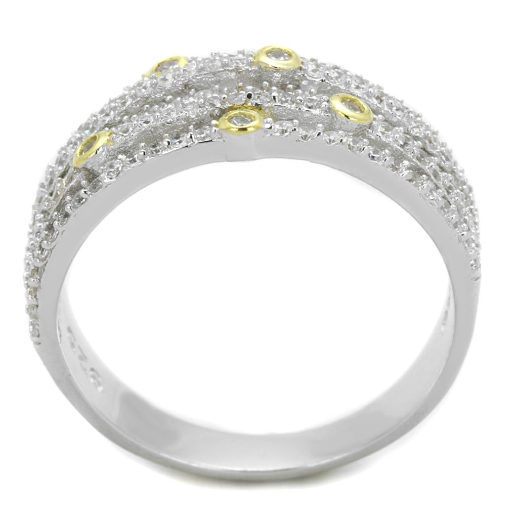 MATS251 - Reverse Two-Tone 925 Sterling Silver Ring with AAA Grade CZ  in Clear