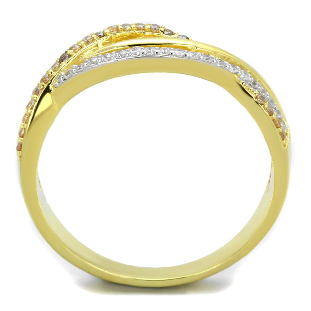 MATS252 - Gold+Rhodium 925 Sterling Silver Ring with AAA Grade CZ  in Champagne