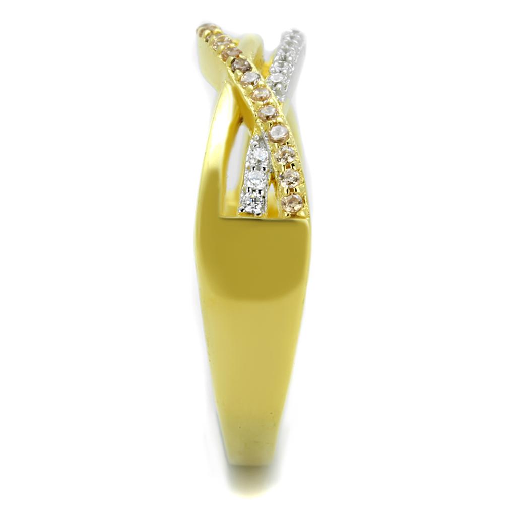MATS252 - Gold+Rhodium 925 Sterling Silver Ring with AAA Grade CZ  in Champagne