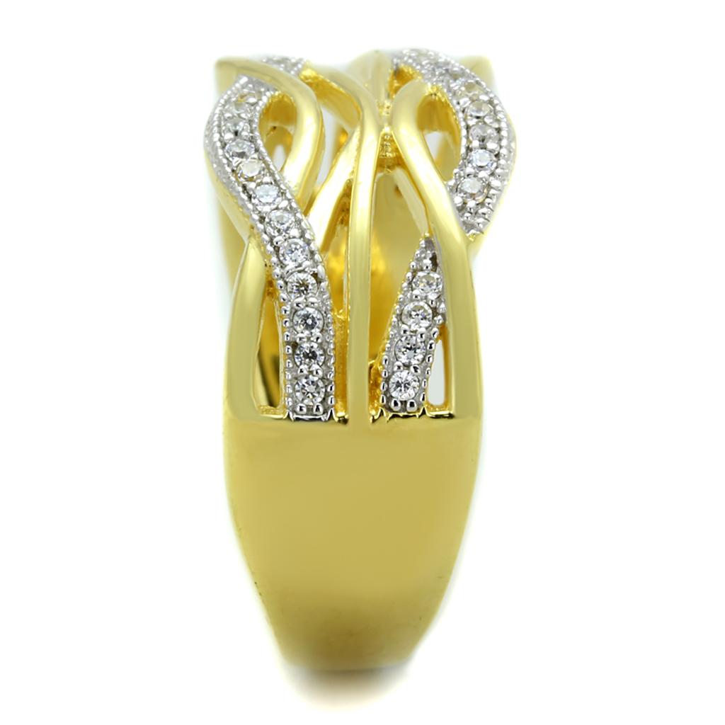 MATS253 - Gold+Rhodium 925 Sterling Silver Ring with AAA Grade CZ  in Clear