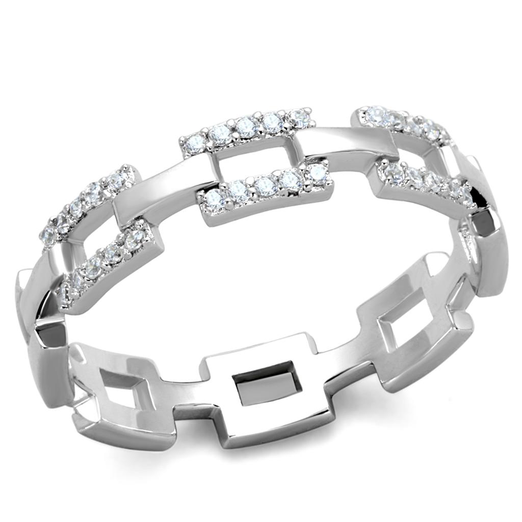 MATS257 - Rhodium 925 Sterling Silver Ring with AAA Grade CZ  in Clear