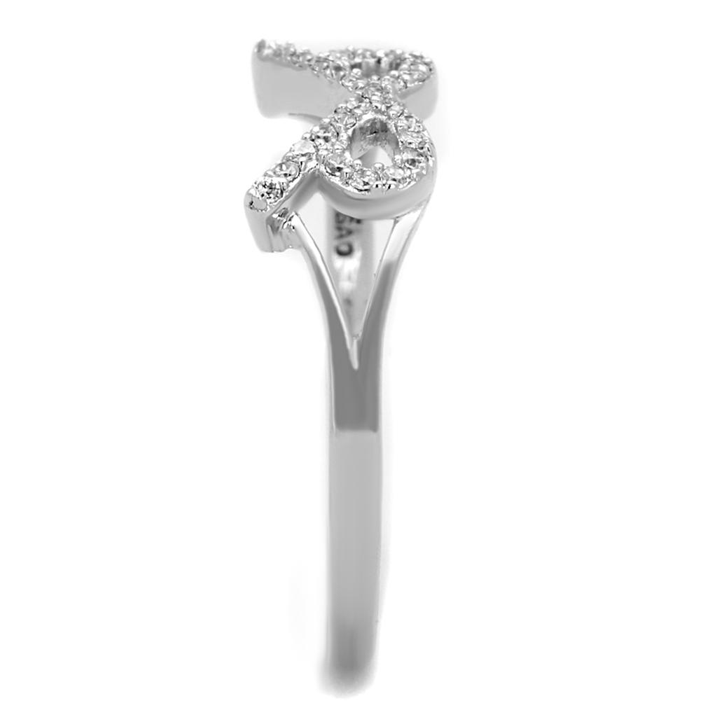 MATS259 - Rhodium 925 Sterling Silver Ring with AAA Grade CZ  in Clear