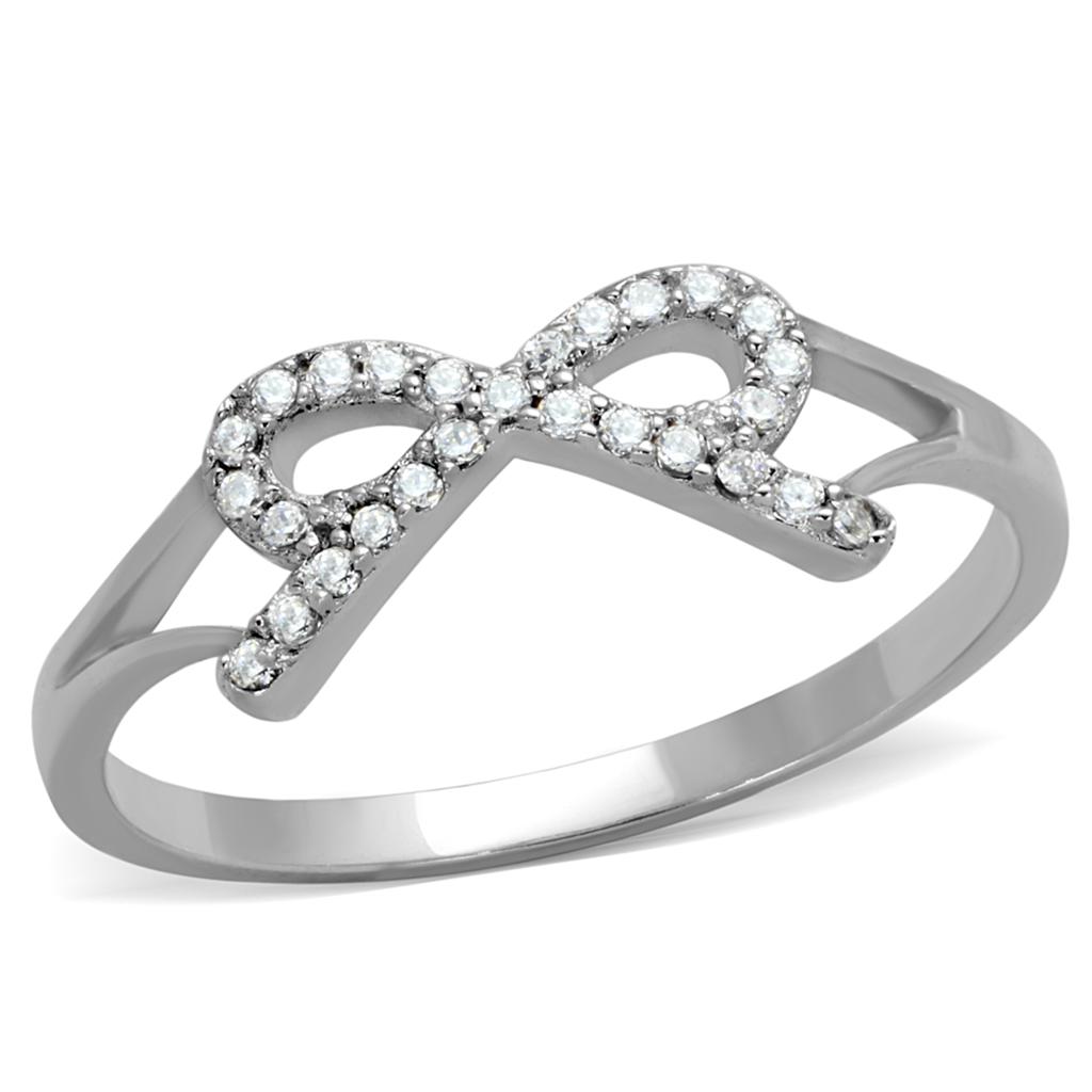 MATS259 - Rhodium 925 Sterling Silver Ring with AAA Grade CZ  in Clear