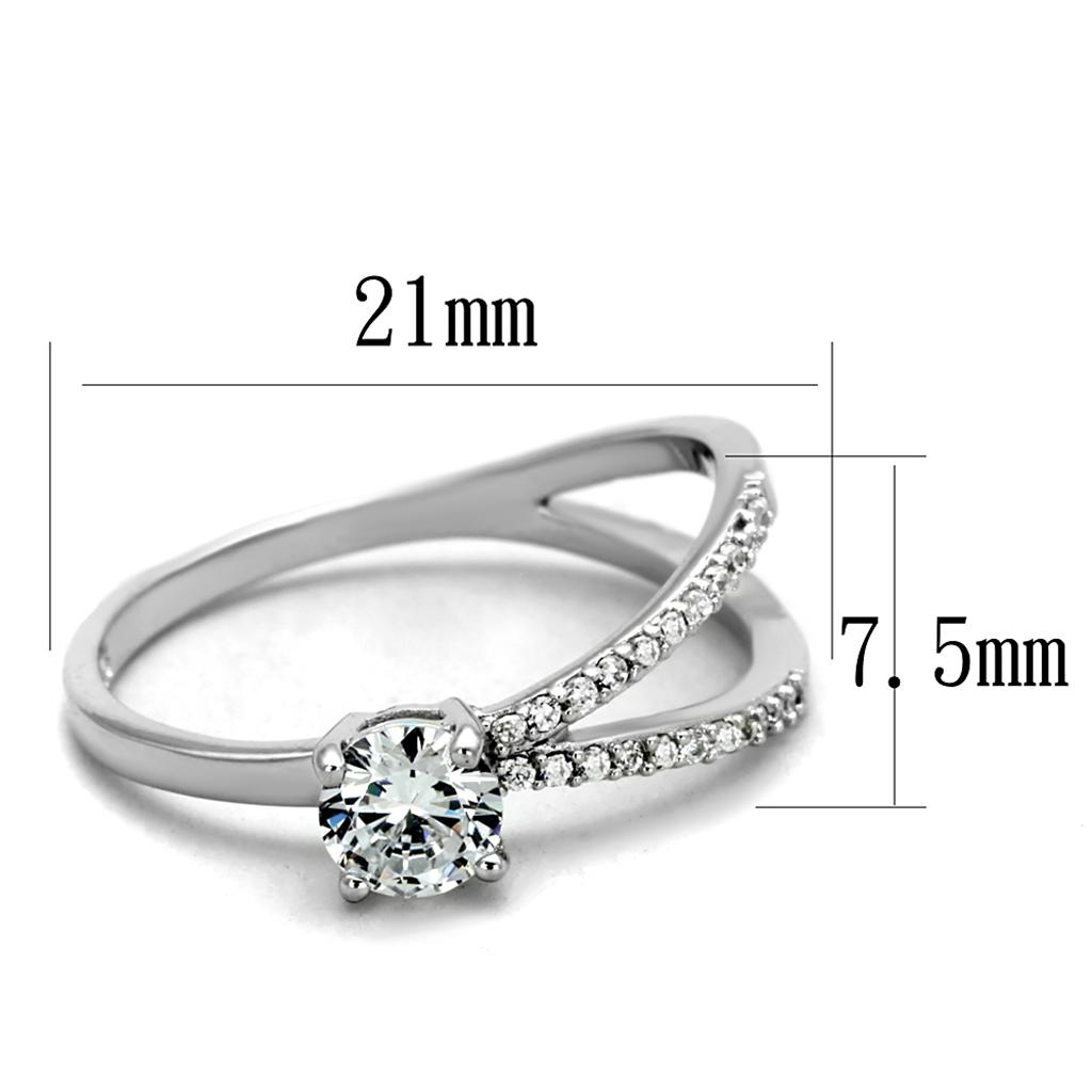 MATS261 - Rhodium 925 Sterling Silver Ring with AAA Grade CZ  in Clear
