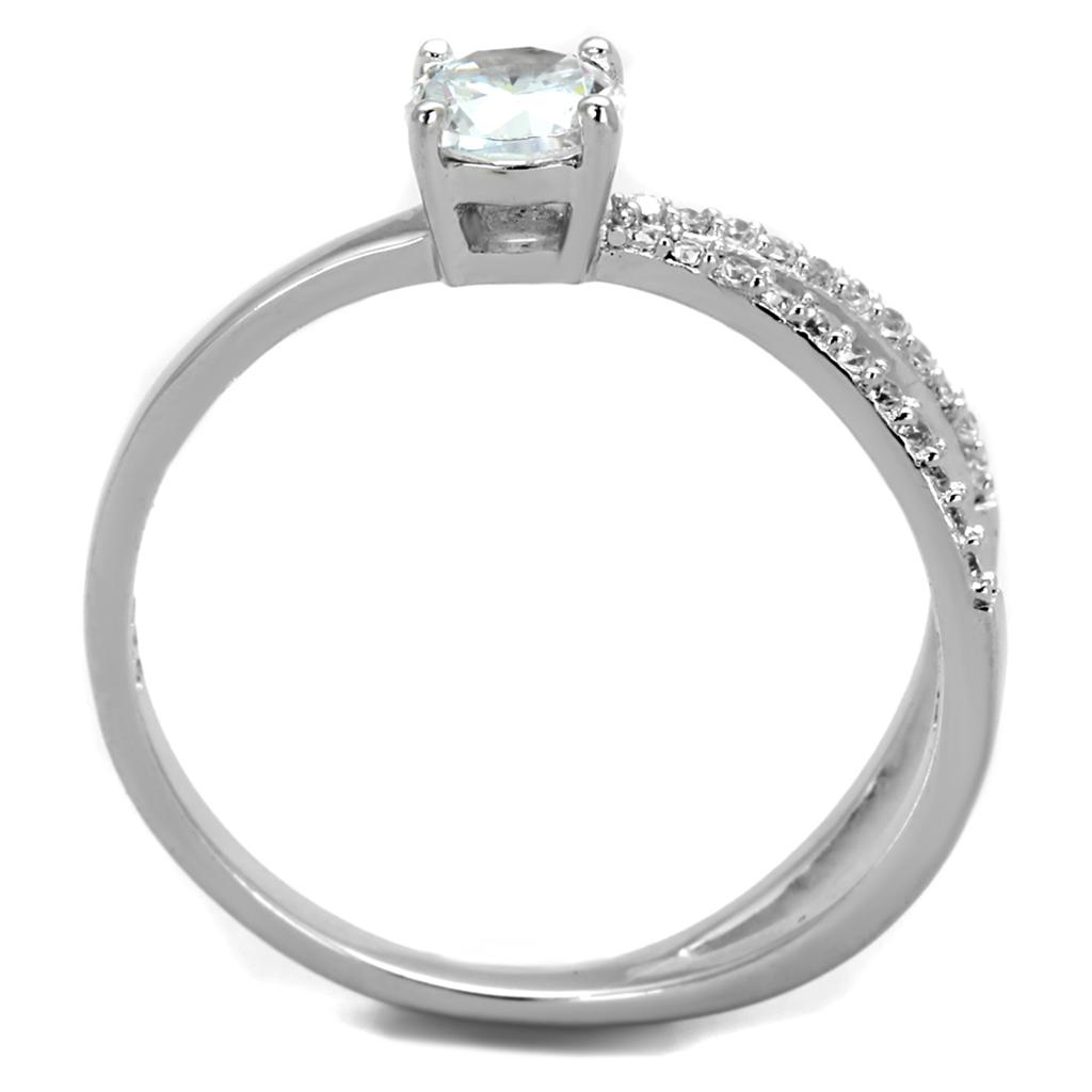 MATS261 - Rhodium 925 Sterling Silver Ring with AAA Grade CZ  in Clear